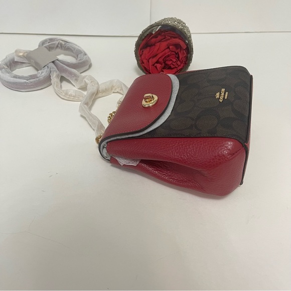 Coach Convertible Mini Backpack In Signature Canvas -Brown, Red & Gold - Reemoly - Picture 10 of 16